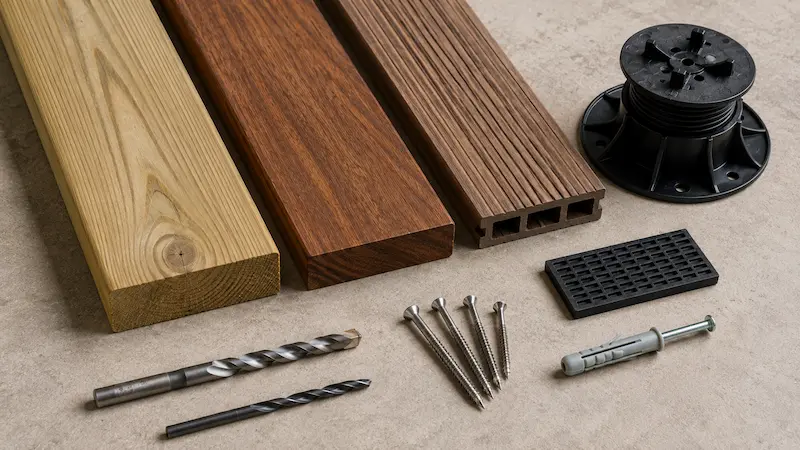 échantillons de différentes essences de bois et leur quincaillerie