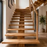 Fabriquer un escalier à limon central : le guide technique de A à Z Escalier intérieur à limon central en bois massif avec marches ouvertes et garde-corps