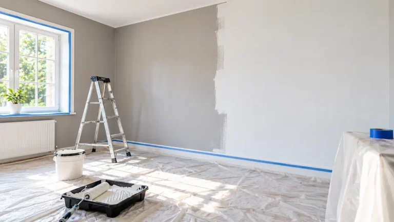 Rénovation d’un mur intérieur déjà peint avec nouvelle couche de peinture au rouleau