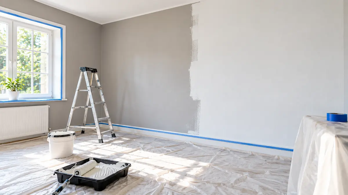 Rénovation d’un mur intérieur déjà peint avec nouvelle couche de peinture au rouleau